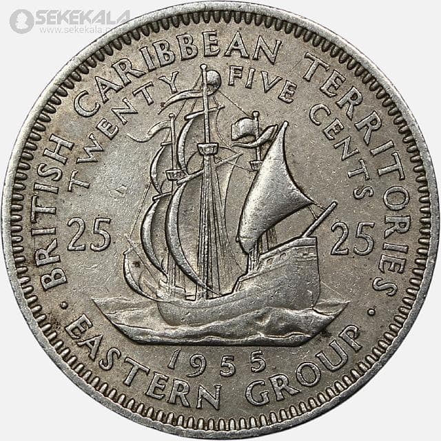 سکه 25 سنت کمیاب کارائیب شرقی 1955