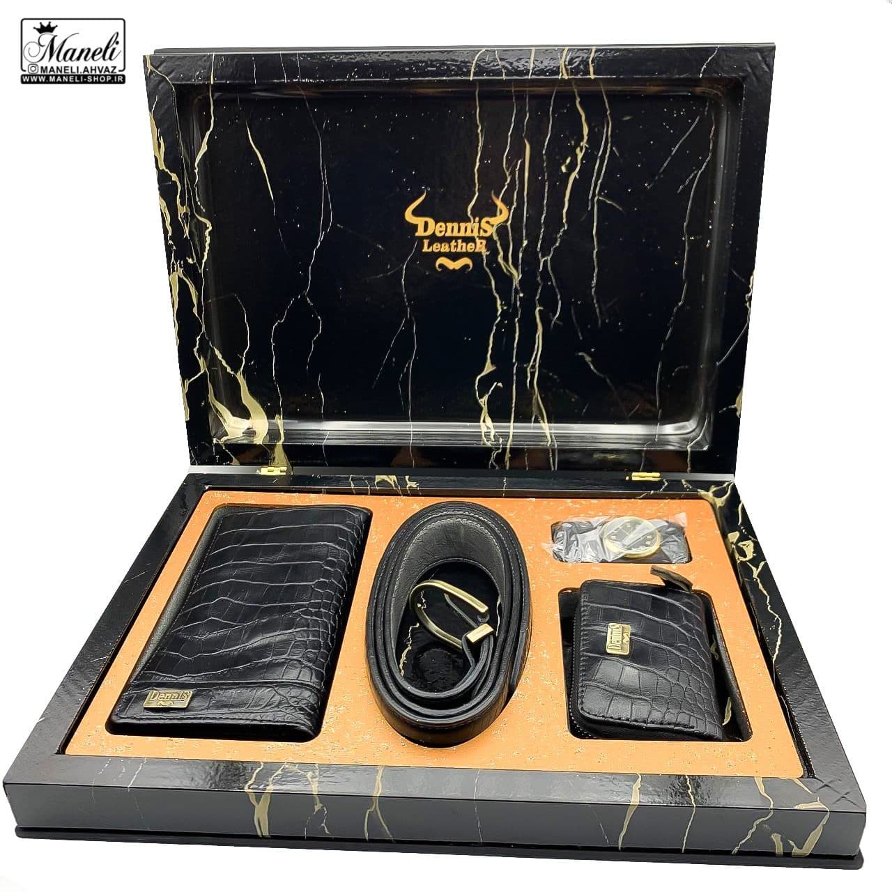ست هدیه ای لوکس چرمی مردانه – کیف ، جاکارتی، کمربند + فندک