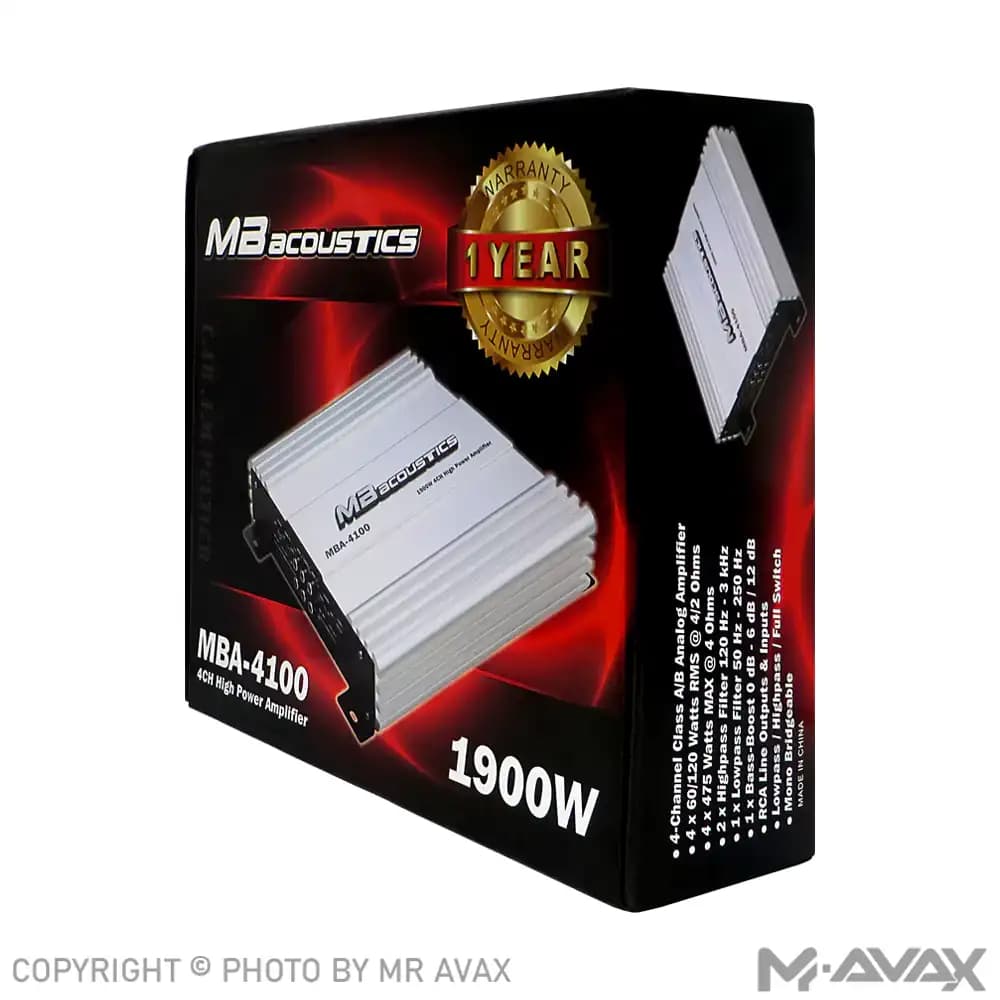 آمپلی فایر 4 کانال ام بی آکوستیک مدل MBA-4100 — تصویر ۴