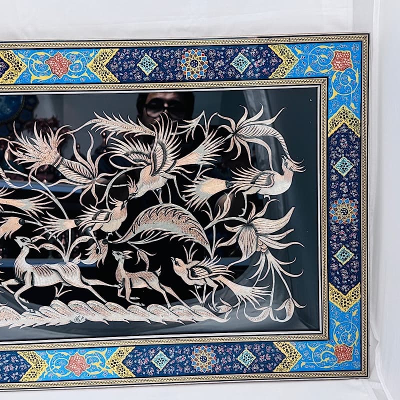 تابلو قلمزنی با قاب خاتم کاری تذهیب 42در72 کد1 — تصویر ۳