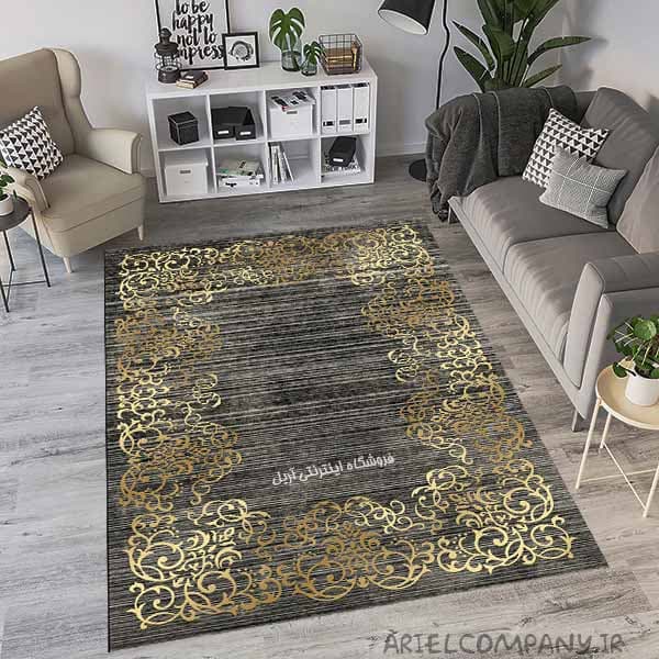 فرشینه طرح پتینه مشکی طلایی