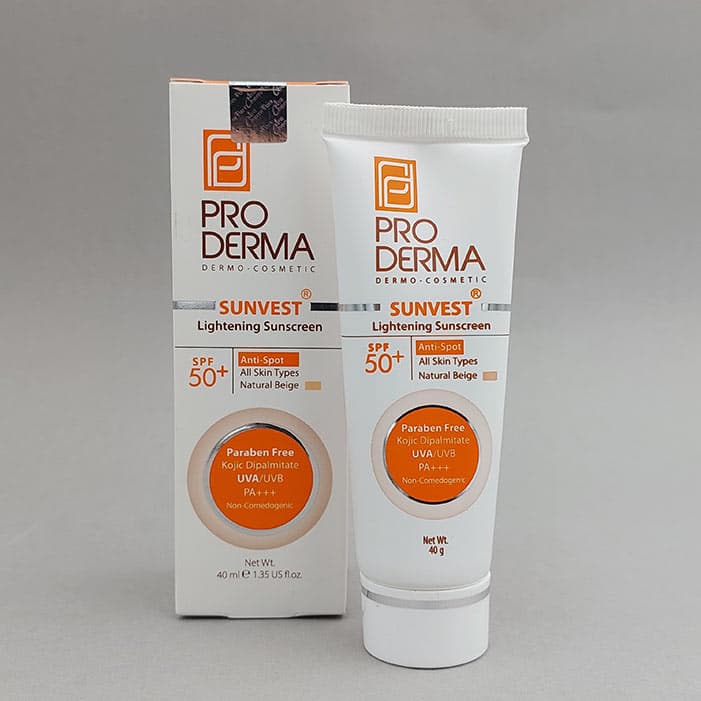 عمده فروشی کرم ضدآفتاب و روشن کننده لک های پوست با بژ طبیعی پرودرما PRO DERMA فاقد چربی spf 50 حجم 40 گرم 92385