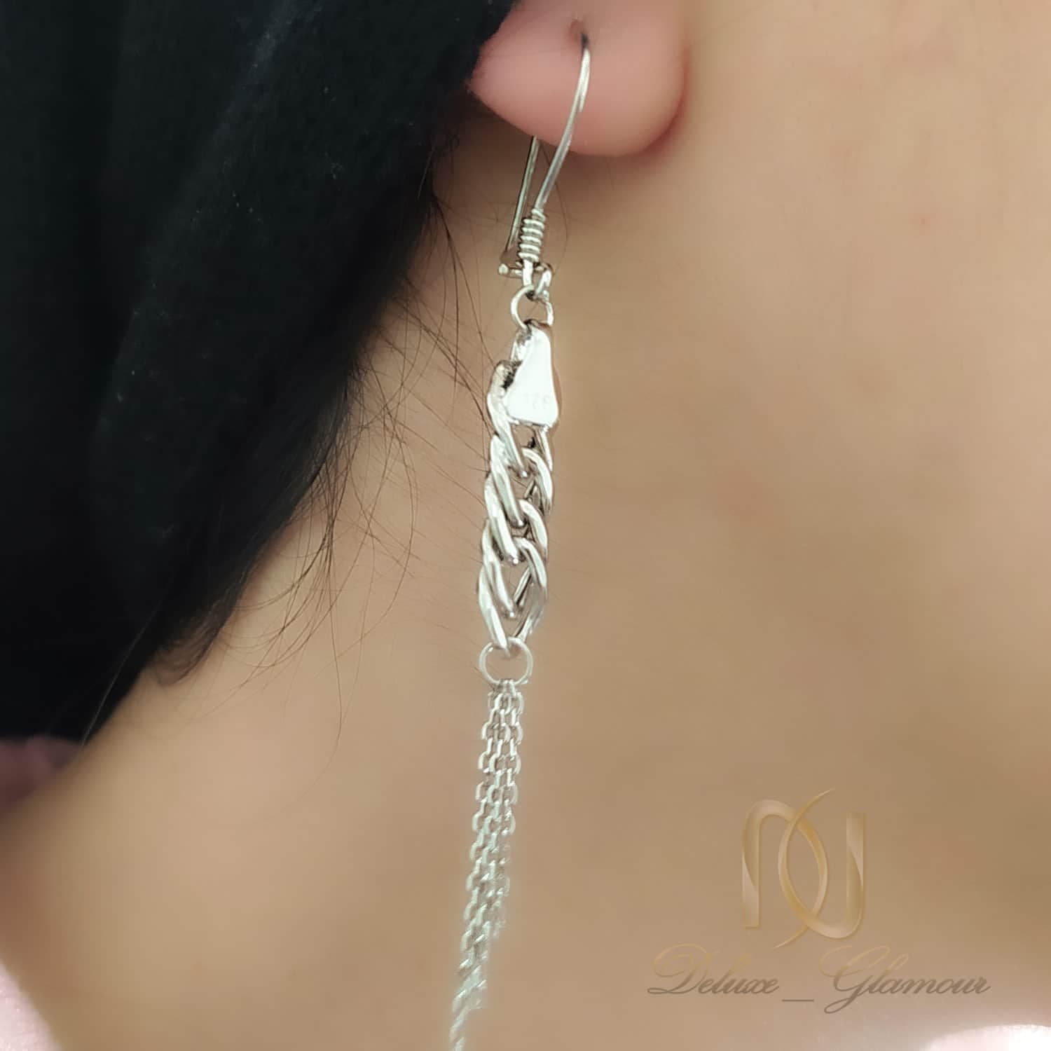 گوشواره نقره آویزی بلند طرح کاتیر er-n245 — تصویر ۳