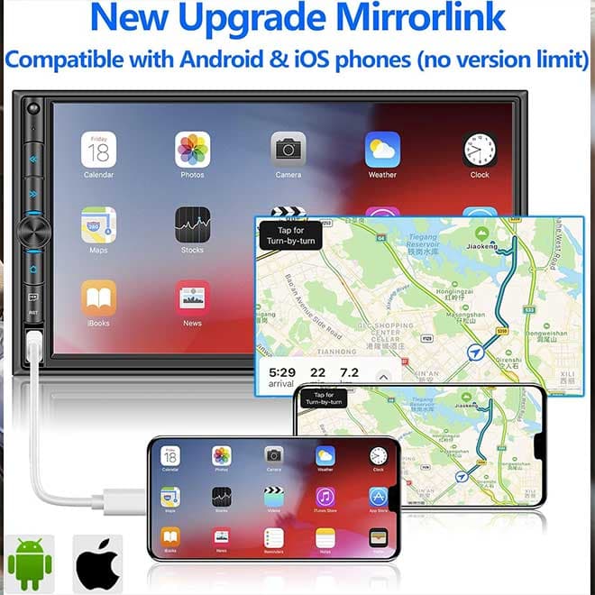 پخش اتومبیل با بلوتوث 5.1 Mirror Link برای Android/iOS با دوربین پشتیبان صفحه نمایش لمسی HD 7 اینچی Double Din PLZ — تصویر ۳