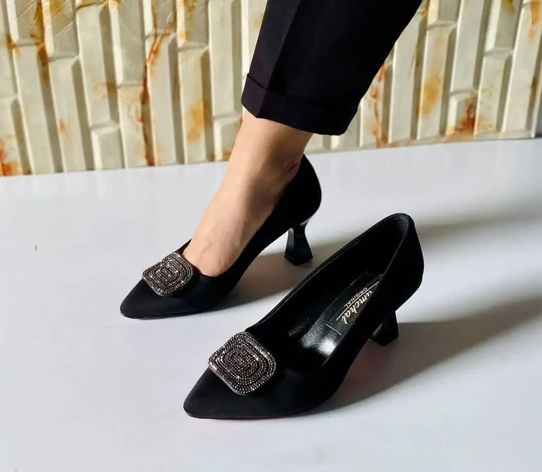 کفش مجلسی ساتن پاشنه دار (مشکی) کد 5223