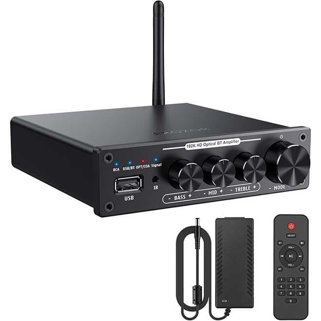 آمپلی فایر بلوتوث Hi-Fi استریو دیجیتال 192 کیلوهرتز 24 بیت 2 کاناله DAC با کنترل از راه دور 200 وات PROZOR