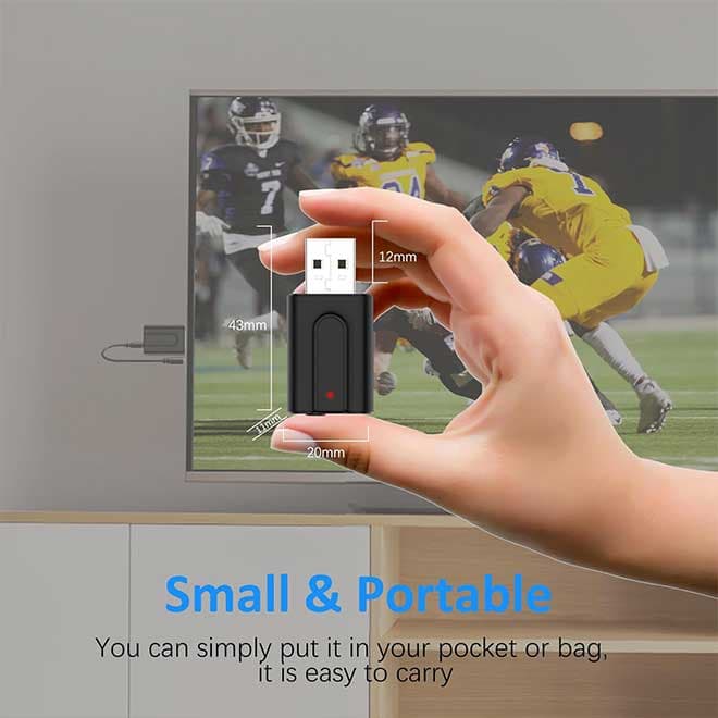 گیرنده فرستنده USB بلوتوث 5.0 آداپتور صوتی مینی بی‌سیم 2 در 1 برای تلویزیون هدفون رایانه بلندگوها سیستم استریو خودرو — تصویر ۷
