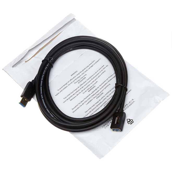 کابل افزودنی آمازون Basics USB-A 3.0، 4.8 گیگابیت بر ثانیه با سرعت بالا، رابط های مرد به زن با روکش طلا، 3 متر، مشکی — تصویر ۵