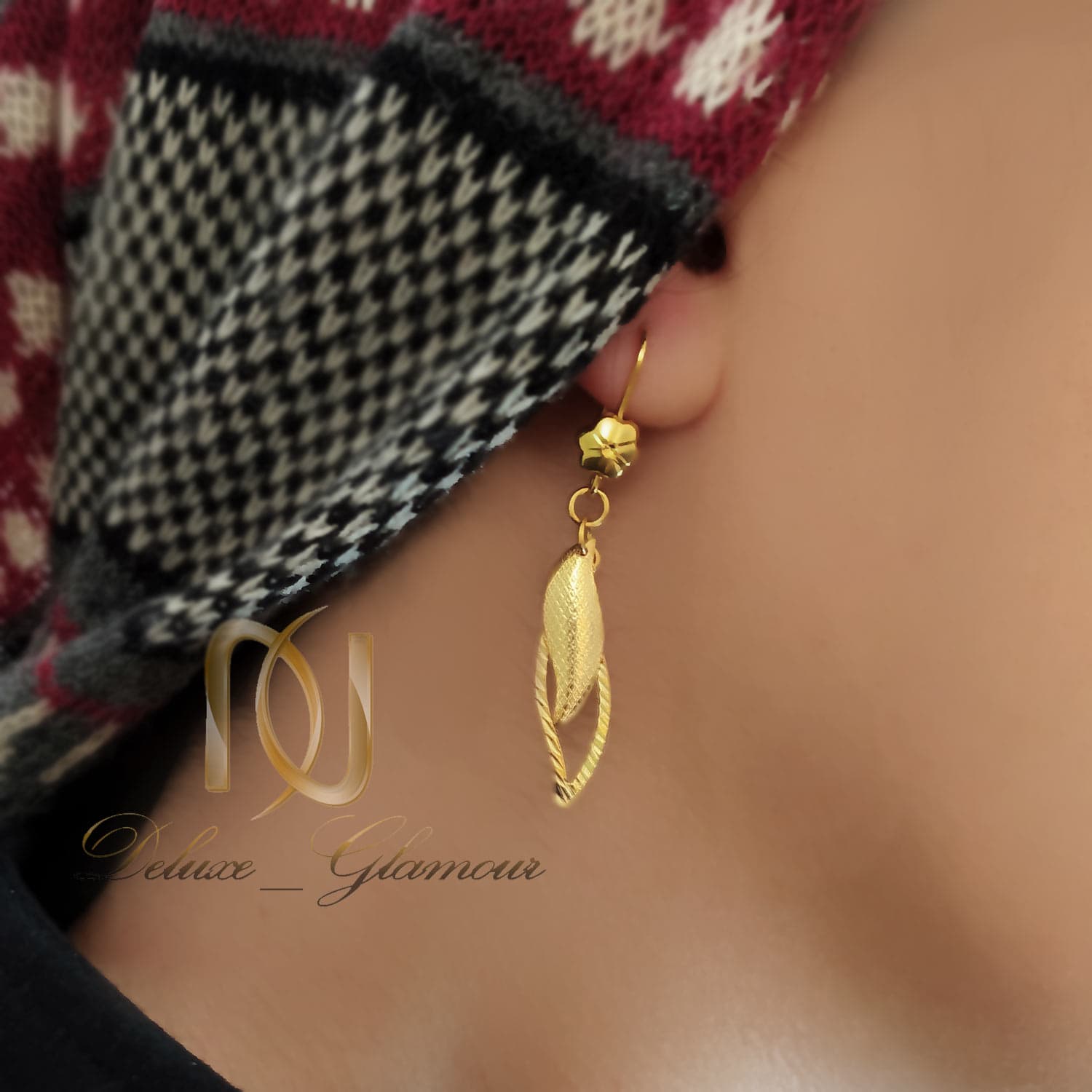 گوشواره نقره آویزی طرح طلا تراش er-n250 — تصویر ۲