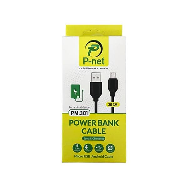 کابل USB به MicroUSB پاوربانکی پی نت مدل PM.301 طول 30cm — تصویر ۲