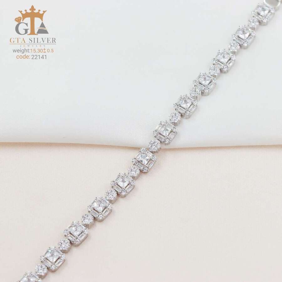دستبند نقره میکرو طرح فلاور و امرالدکات کد 22141