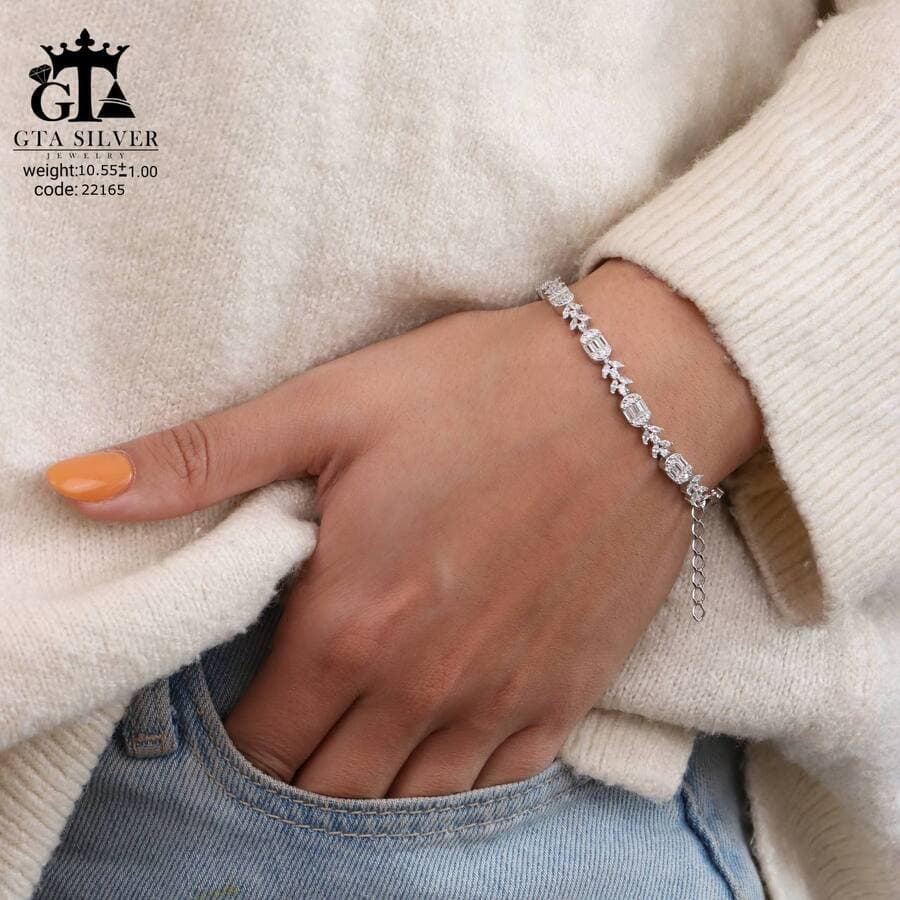 دستبند نقره زنانه نگین دار امرالدکات کد 22165 — تصویر ۲