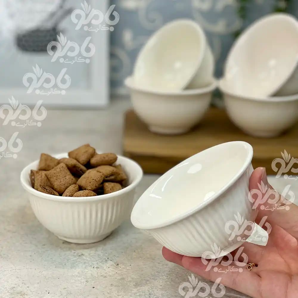 پیاله سرامیک 6عددی گرد طرح شیار سفید — تصویر ۲