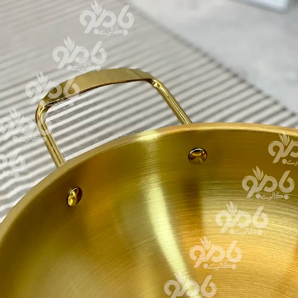 ماهیتابه دو دسته استیل طلایی وارداتی — تصویر ۴