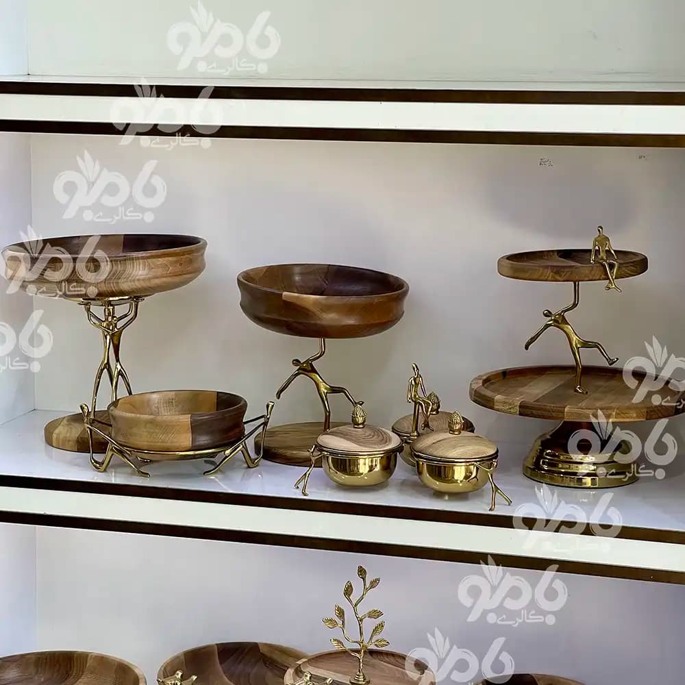 سرویس پذیرایی 5تکه بالرین چوبی گردو 780/77 طلایی