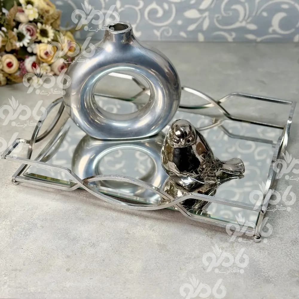 سینی آینه ای فلزی ضربدری بزرگ — تصویر ۲
