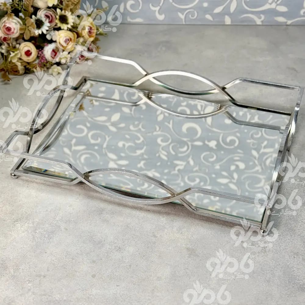 سینی آینه ای فلزی ضربدری بزرگ