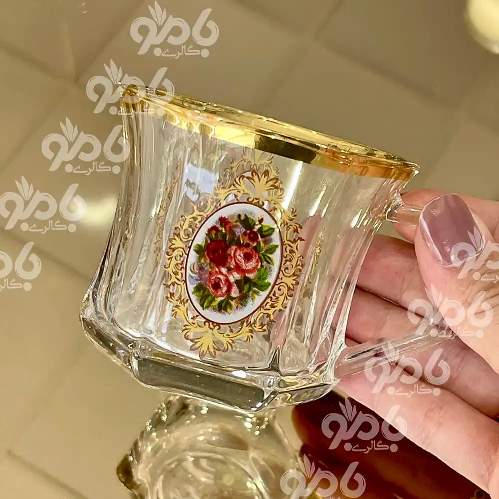 فنجان لب طلا گل رز گلکسی 6عددی
