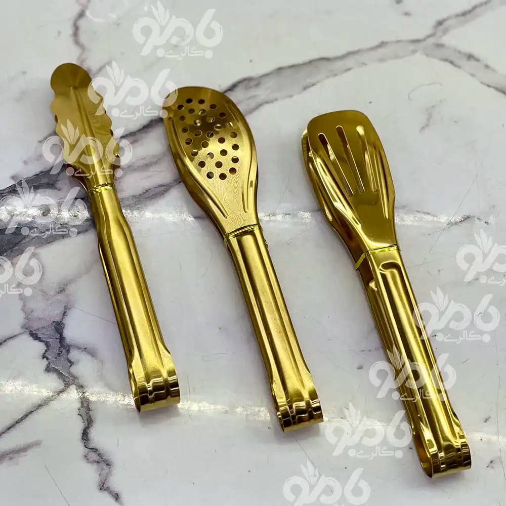 انبر سالاد استیل 3عددی وارداتی طلایی