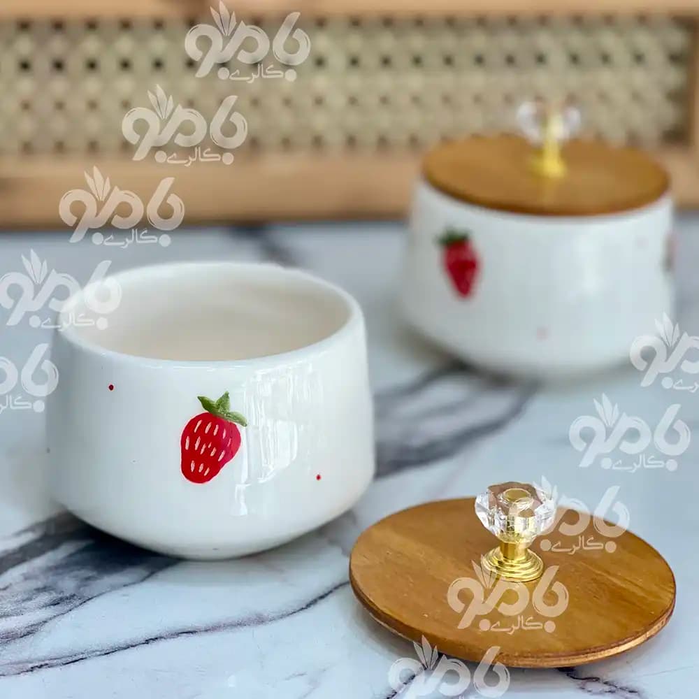 قندان سرامیکی مخروطی توت فرنگی درب کریستال — تصویر ۳
