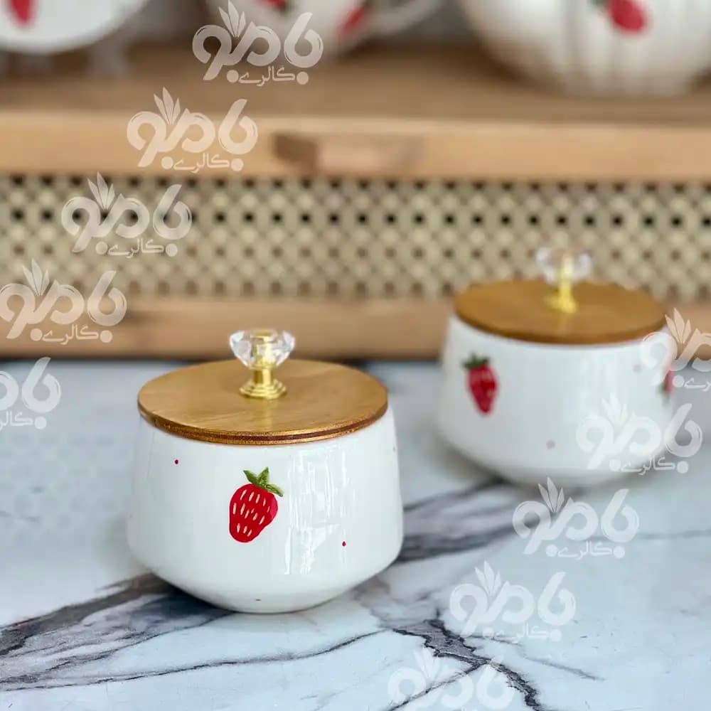 قندان سرامیکی مخروطی توت فرنگی درب کریستال