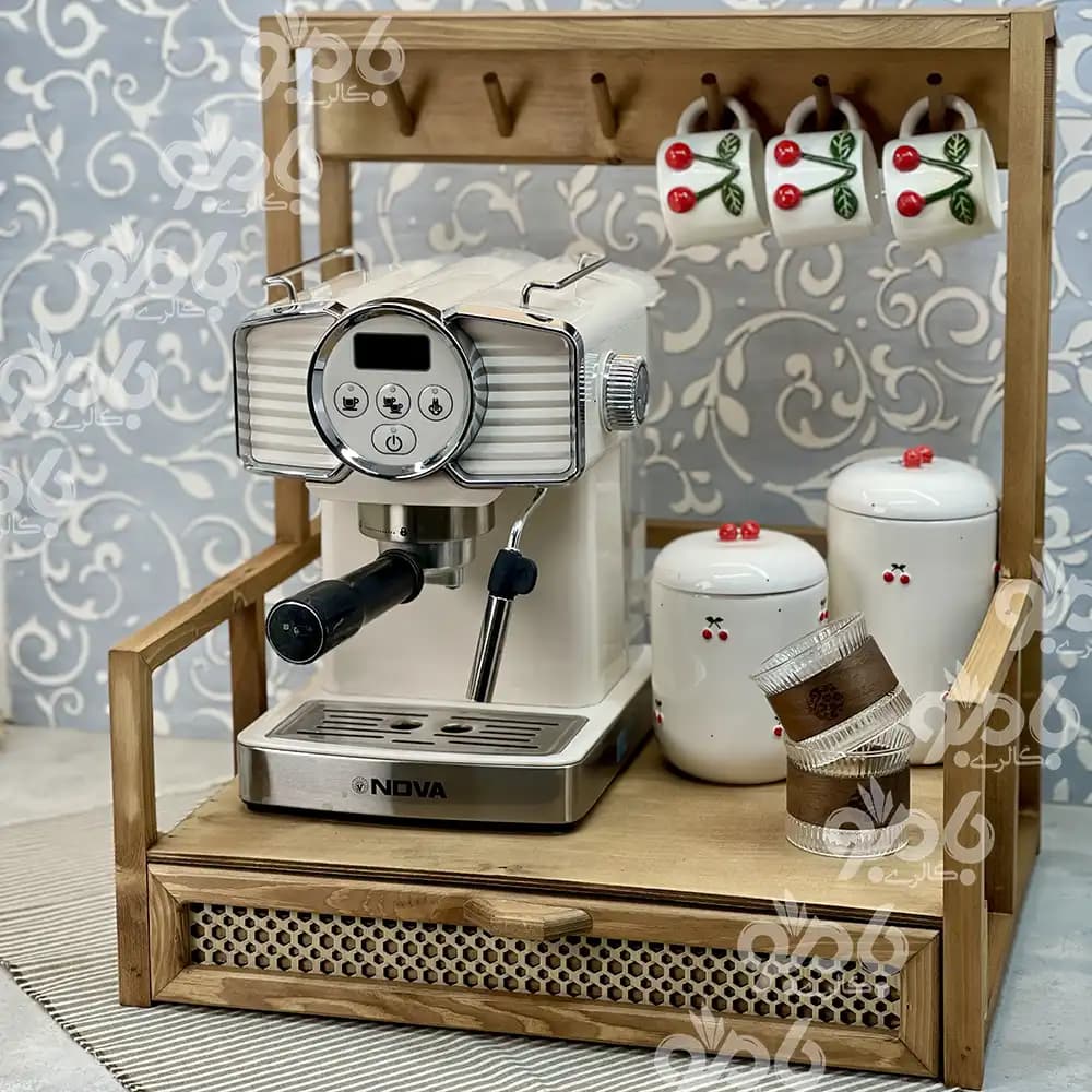 استند چوبی اسپرسو آویز لیوان دار حصیری — تصویر ۲