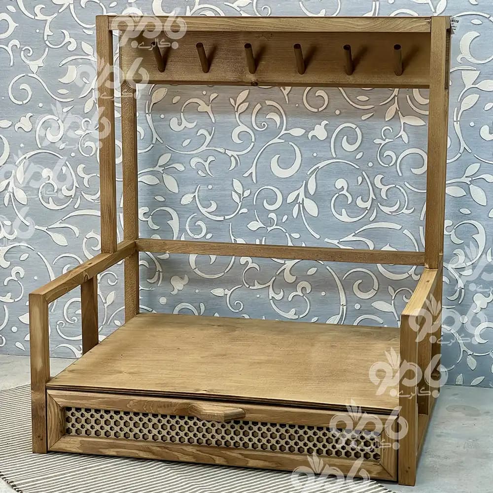 استند چوبی اسپرسو آویز لیوان دار حصیری