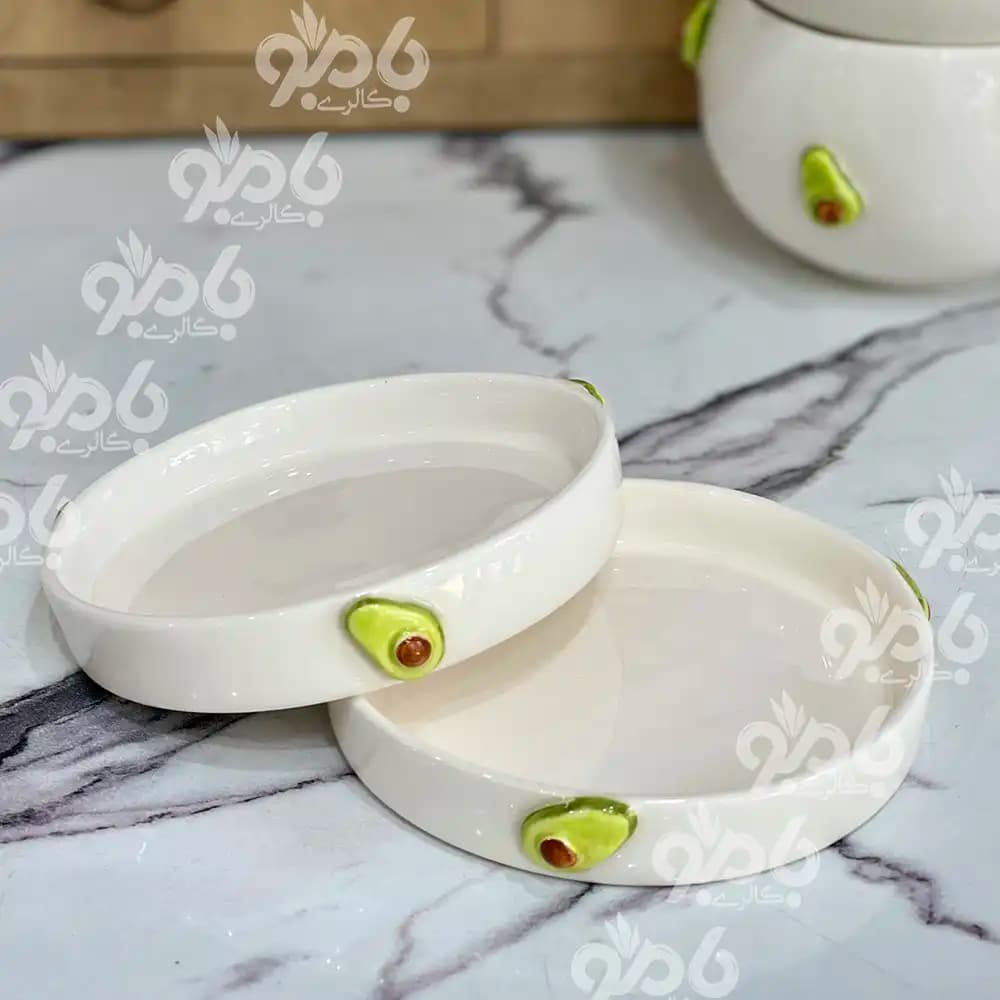 نعلبکی و زیر لیوانی سرامیکی لبه دار آووکادو برجسته
