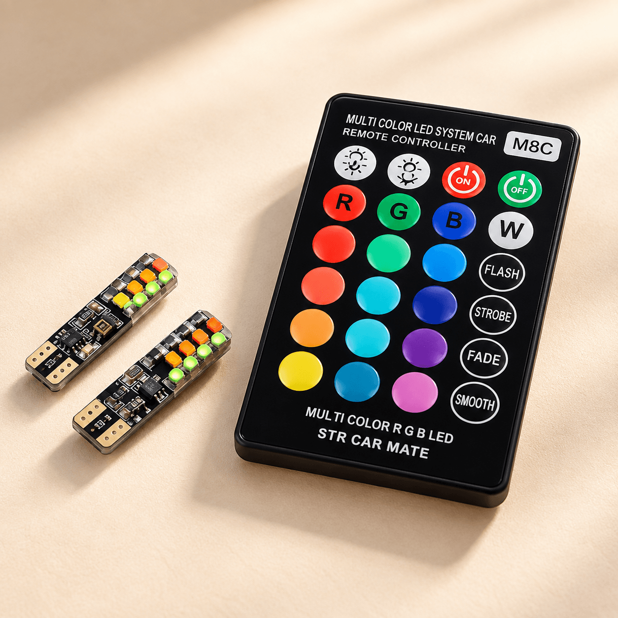 لامپ SMD ریموتدار RGB شانزده رنگ چراغ کوچک خودرو