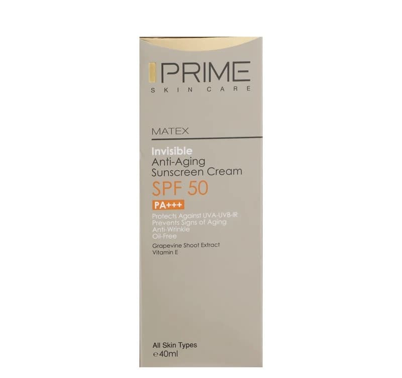 کرم ضد آفتاب بدون رنگ پرایم SPF50 مدل Matex Colorless محافظ UVA ،UVB و +++PA ضد چروک، ضد پیری، مناسب انواع پوست حجم 40 میلیلیتر — تصویر ۲