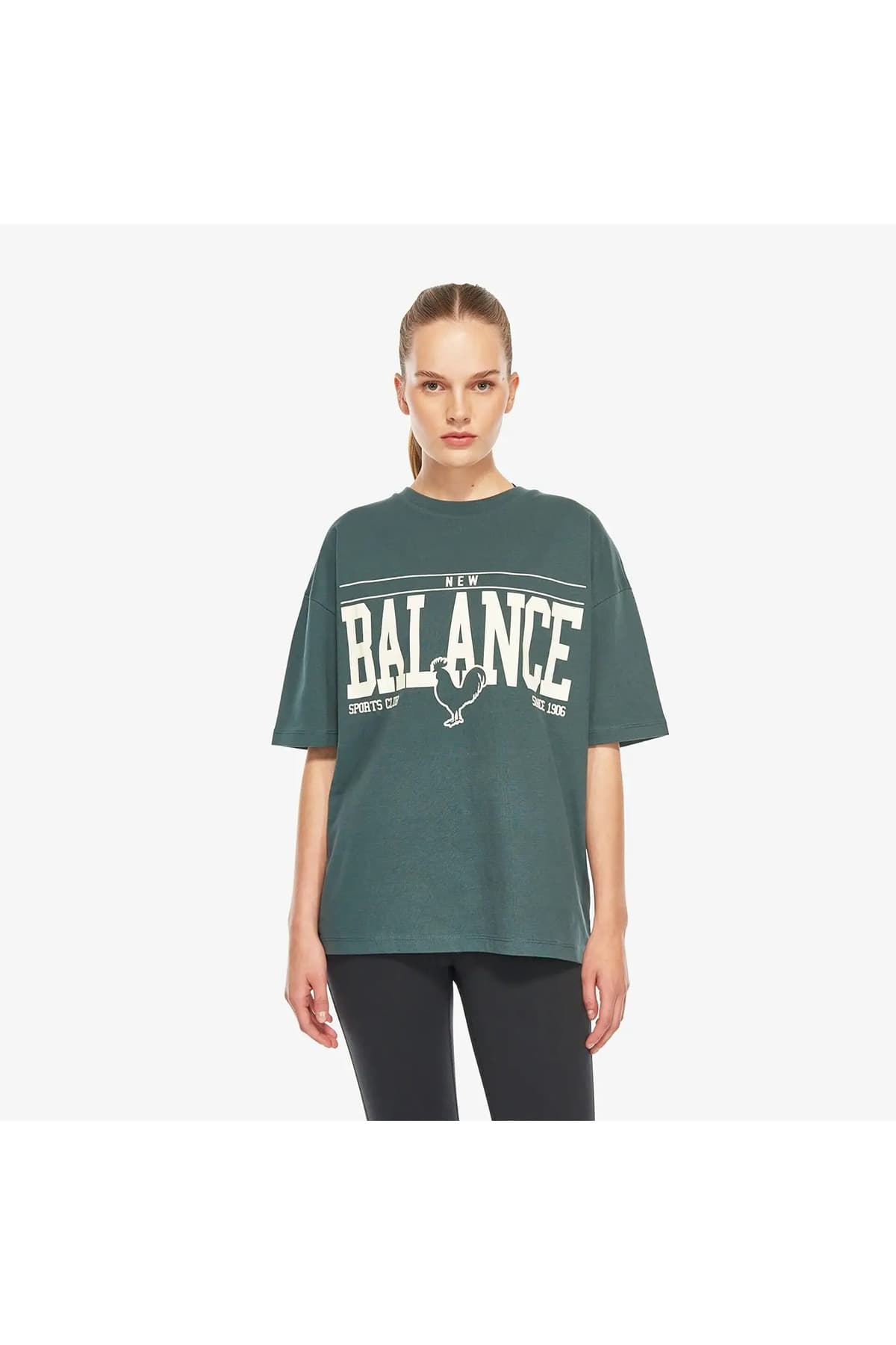 تی شرت ورزشی نیو بالانس زنانه پاموک رنگارنگ طرح نوشته / شعار اسپرت | New Balance UNT3401-PNE FR