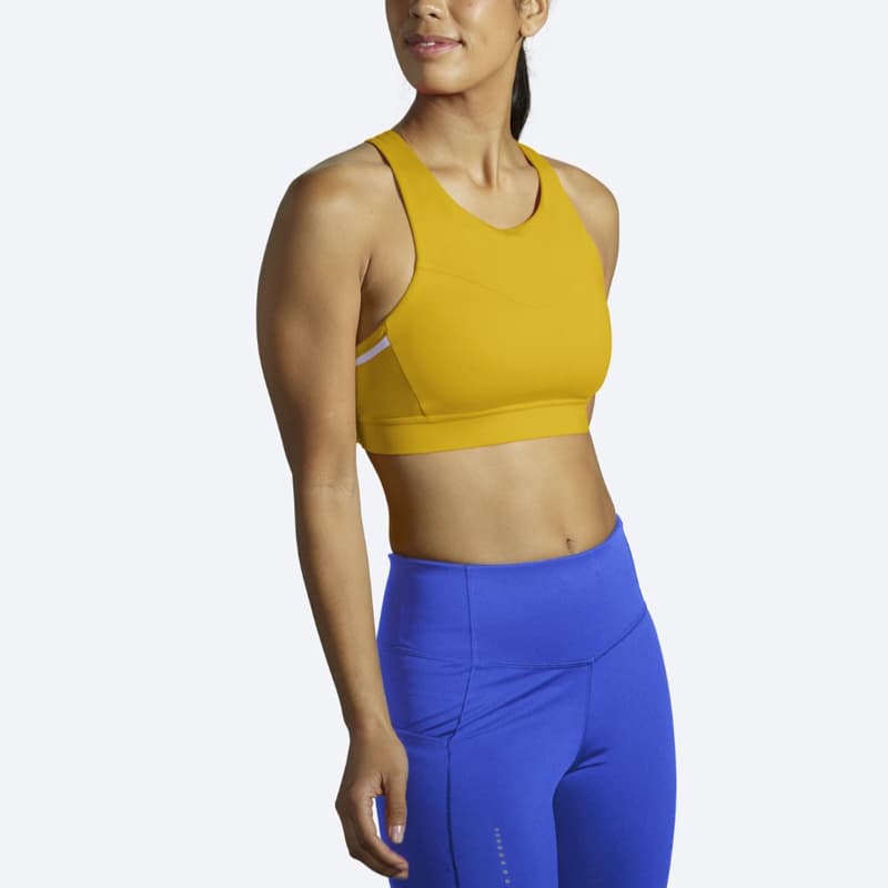 نیمتنه ورزشی بروکس Brooks 3 Pocket Run bra طلایی — تصویر ۴