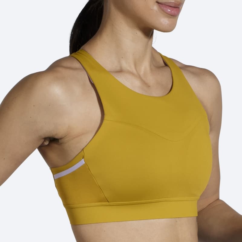 نیمتنه ورزشی بروکس Brooks 3 Pocket Run bra طلایی — تصویر ۵