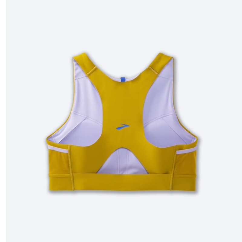 نیمتنه ورزشی بروکس Brooks 3 Pocket Run bra طلایی — تصویر ۲