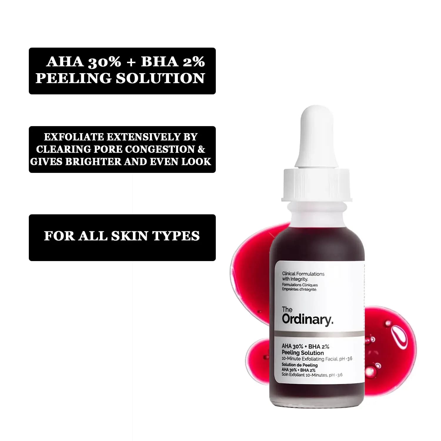 سرم پیلینگ اوردینری AHA 30% + BHA 2% – لایه بردار قوی حجم30 میل — تصویر ۳