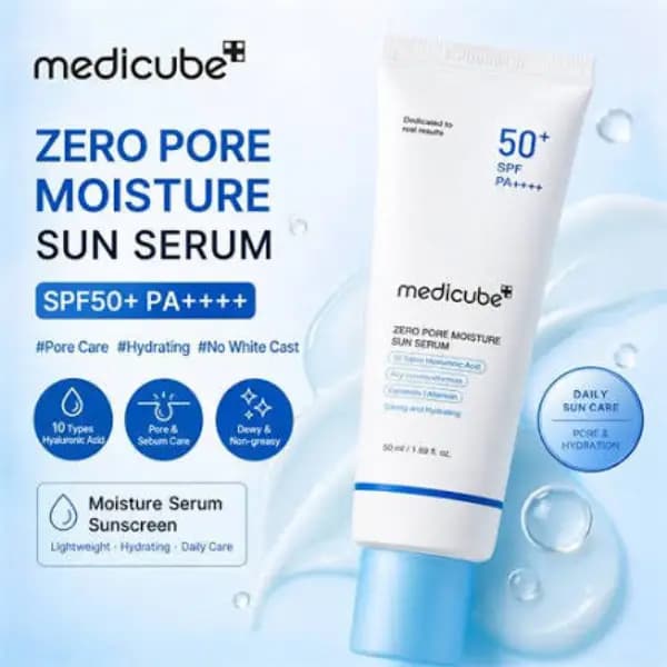 سرم ضد آفتاب آبرسان و کنترل منافذ مدیکوب Medicube Zero Pore Moisture Sun Serum SPF50+ PA++++ 50ml — تصویر ۴