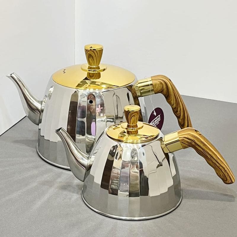 کتری قوری استیل Nicolo نیکولو دسته باکالیت طرح چوبی براق 3 لیتری در سه رنگ نقره ای و طلایی و رزگلد — تصویر ۷