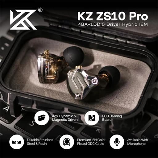 هندزفری کی زد مدل KZ ZS10 Pro 4BA+1DD ( میکروفون دار ) — تصویر ۲