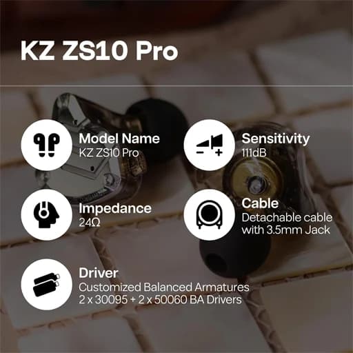 هندزفری کی زد مدل KZ ZS10 Pro 4BA+1DD ( میکروفون دار ) — تصویر ۵