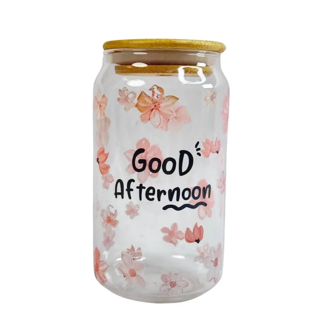 لیوان اسموتی پیرکس مدل استوانه good morning طرح گل کد M244 — تصویر ۵