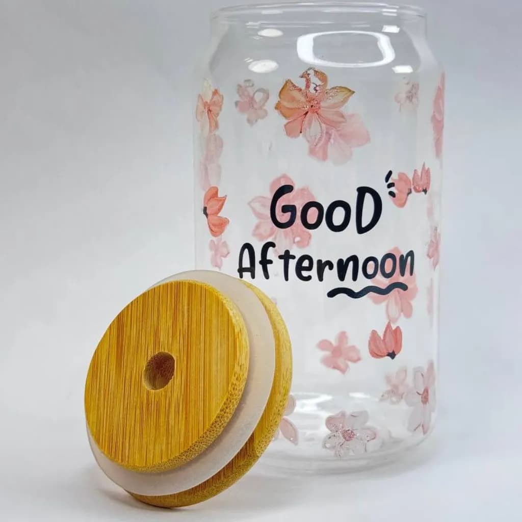 لیوان اسموتی پیرکس مدل استوانه good morning طرح گل کد M244 — تصویر ۸