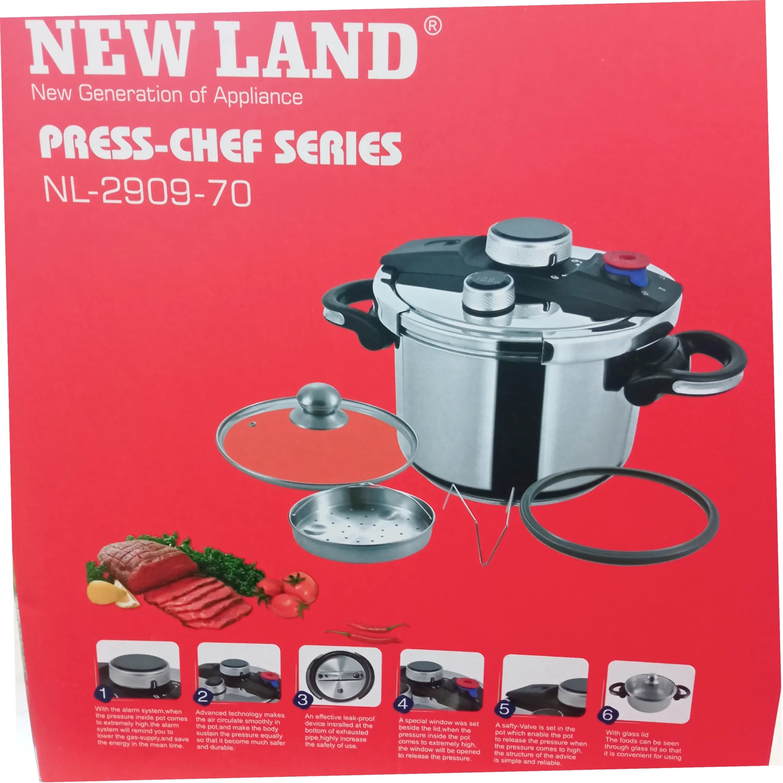 زودپز 7 لیتری کلیپسی دیجیتال نیولند مدل NL-2909 آلمان با گارانتی 2 ساله — تصویر ۶