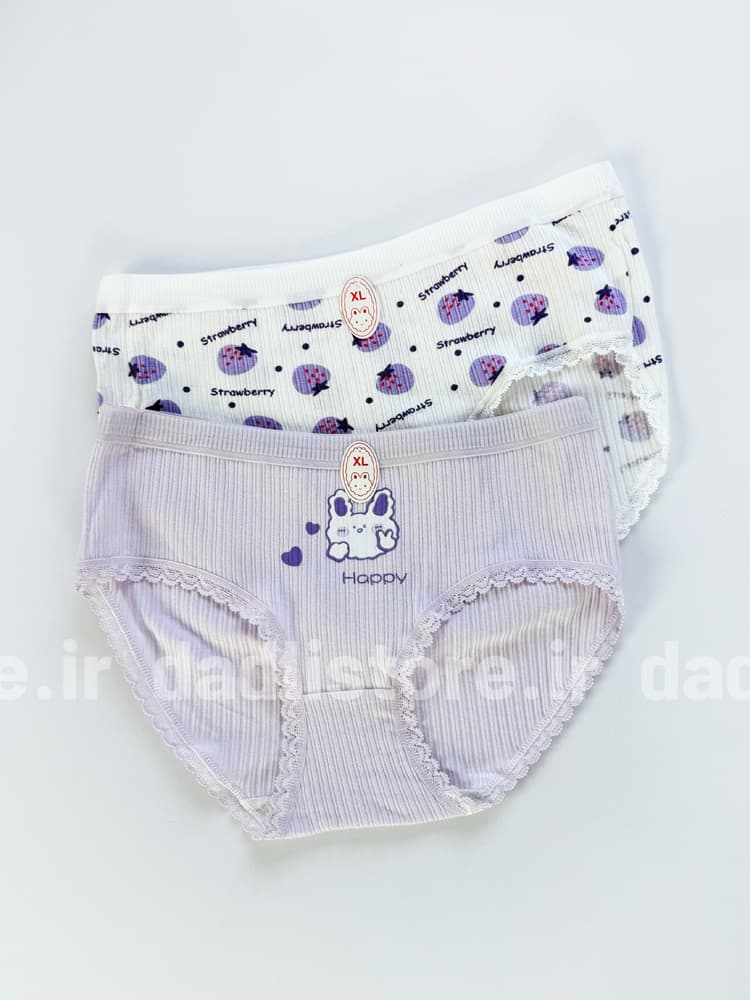 شورت اسلیپ نخ پنبه عروسکی طرح خرگوش و توت فرنگی — تصویر ۴
