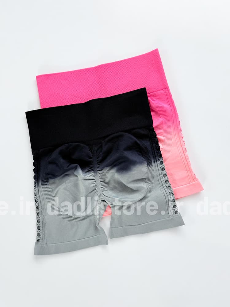 شورتک ورزشی زنانه سیملس پشت چروک آمبره زاپ دار — تصویر ۴