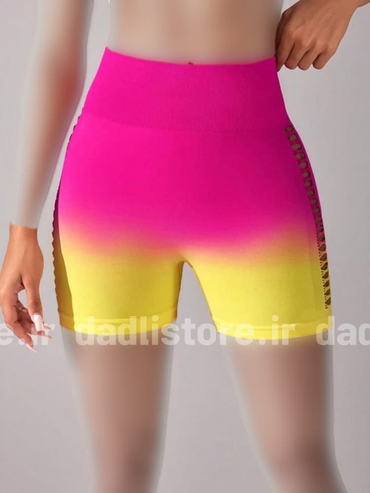 شورتک ورزشی زنانه سیملس پشت چروک آمبره زاپ دار — تصویر ۷