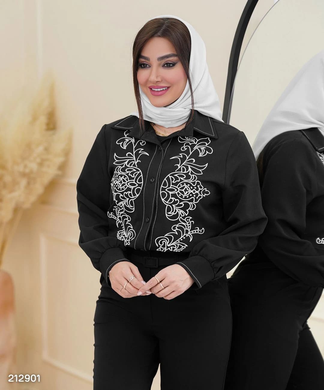 شومیز گلدوزی یقه مردانه مازراتی مدل ماریان — تصویر ۳