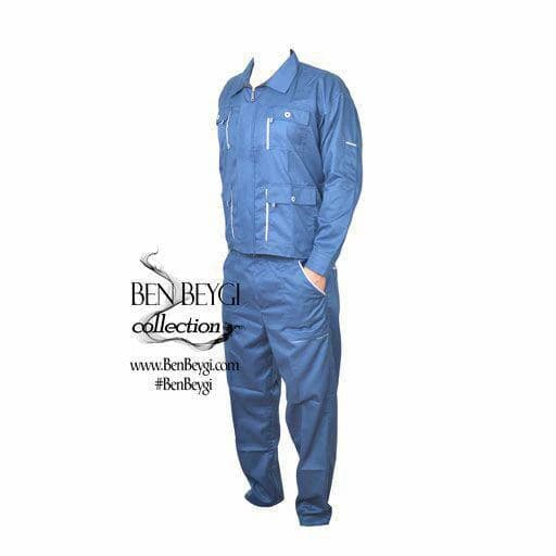 کاپشن کار با شلوار پارچه کجراه صنعتی جیب زیپدار رنگ آبی کد IR-4028
