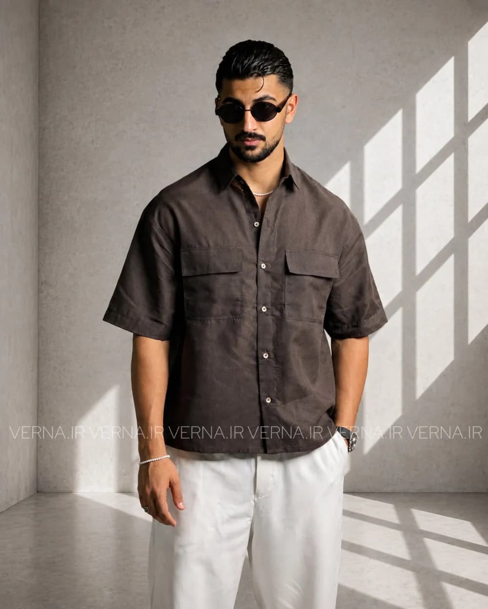 پیراهن لینن مردانه باکسی دوجیب VR