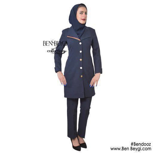 مانتو و شلوار اداری سرمهای یقه آمریکایی پارچه بزیاق با کد 33590
