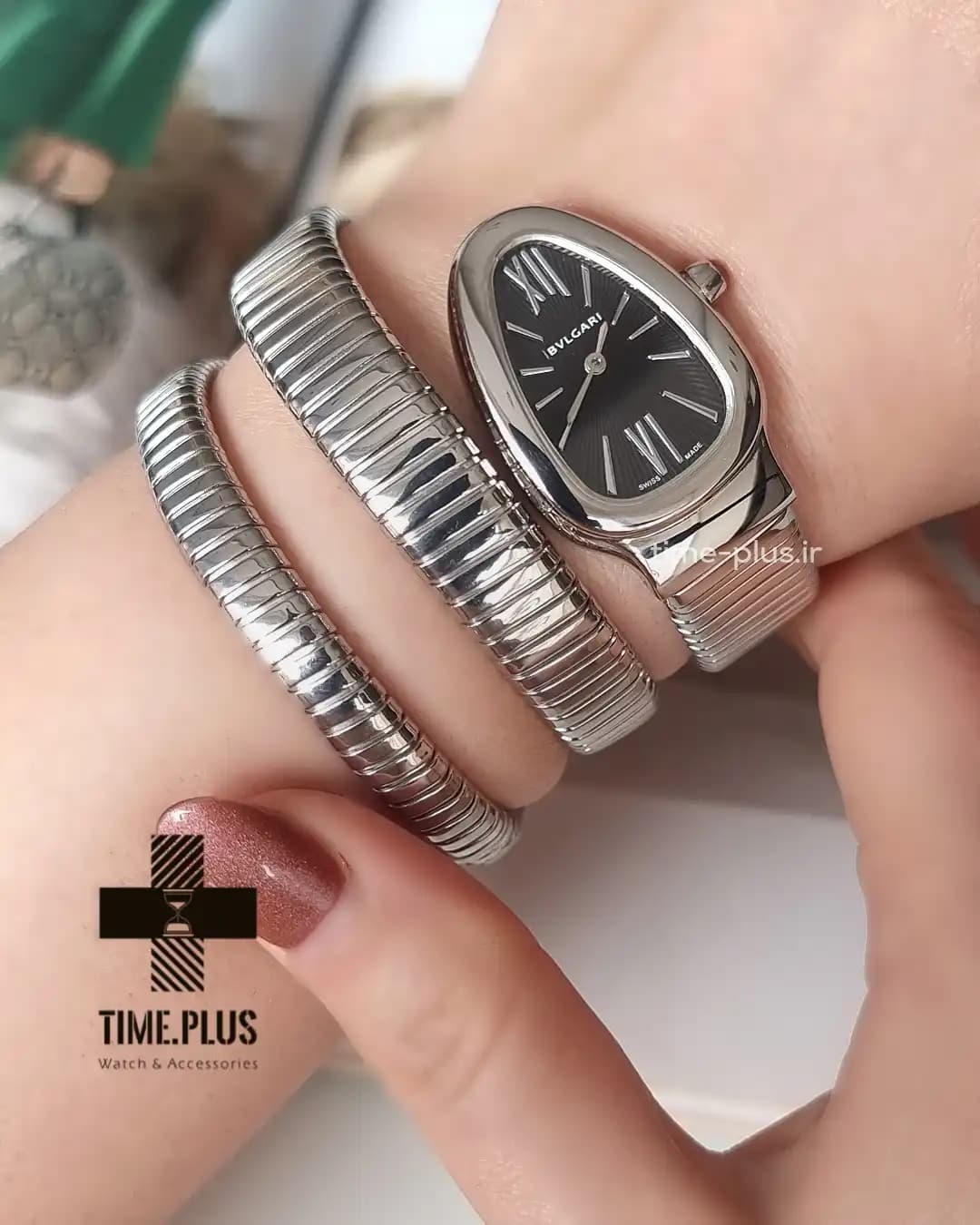ساعت بولگاری زنانه سرپنتی نقره ای صفحه مشکی — تصویر ۳